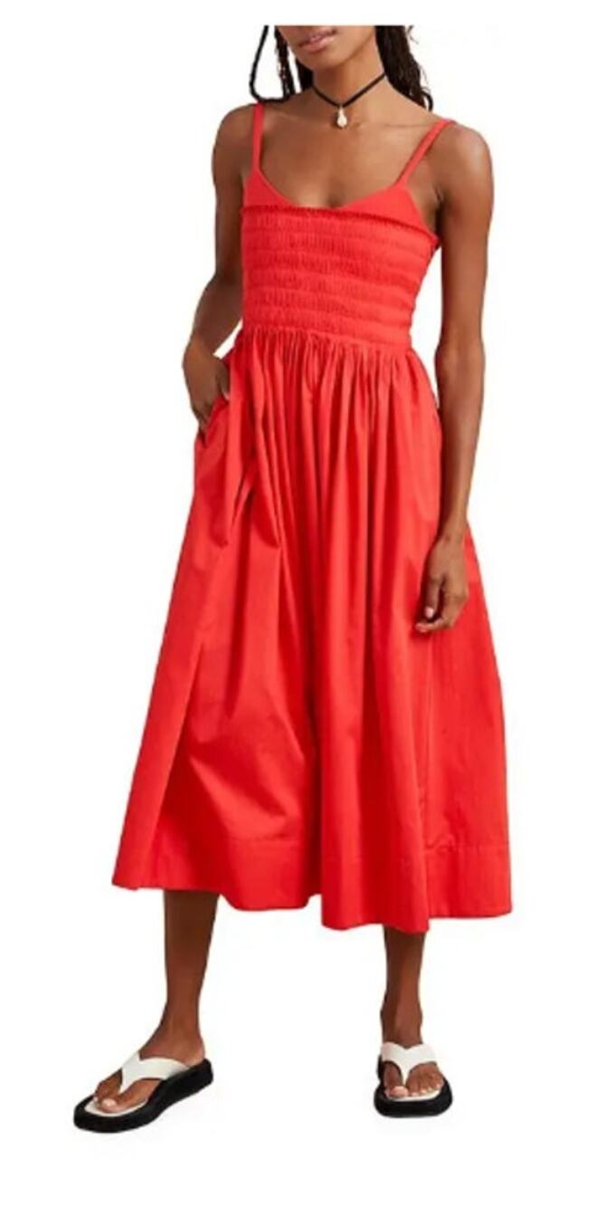 La Ligne Devon Pleated Midi Dress Poppy Red Womens New XL